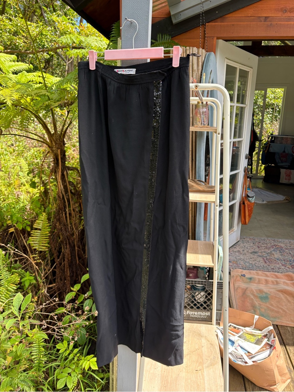 Saint Laurent Black Maxi Skirt with Sequin Trim